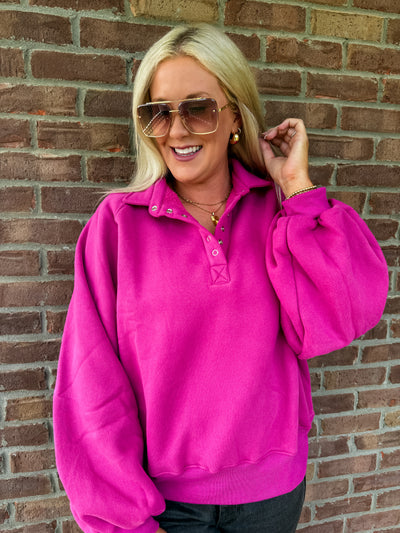 Fuschia Pop Snap Pullover