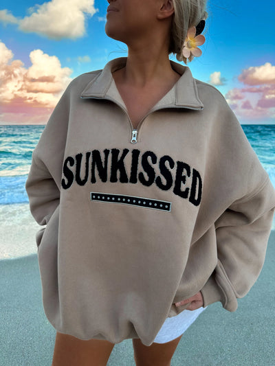 Polka Dot Quarter-Zip Sweatshirt | Sunkissed Coconut