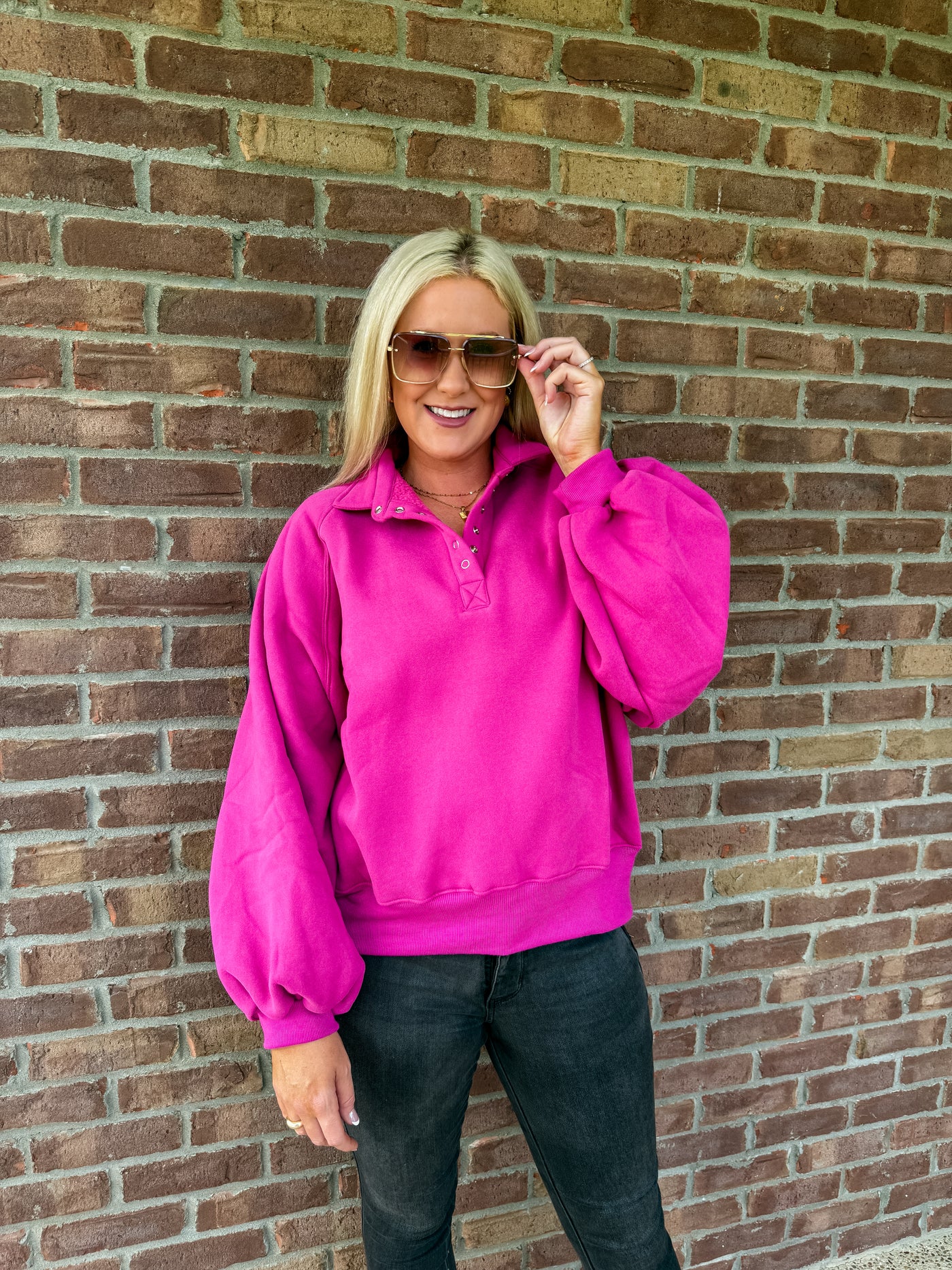 Fuschia Pop Snap Pullover