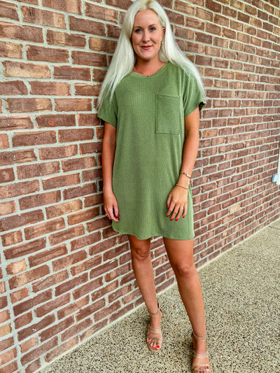 Pocket Charm Ribbed T-Shirt Dress