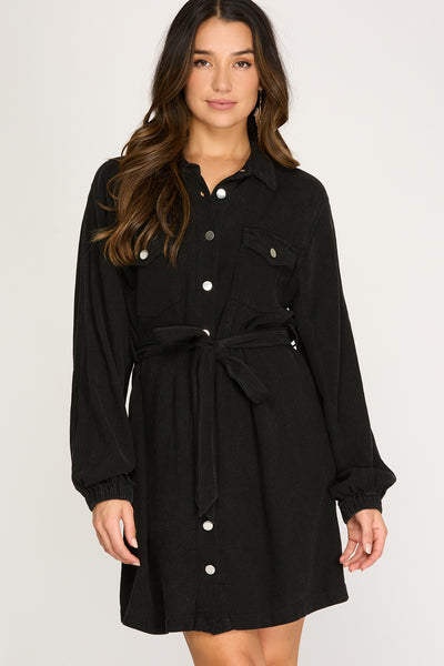 Urban Ease Tie-Waist Shirt Dress