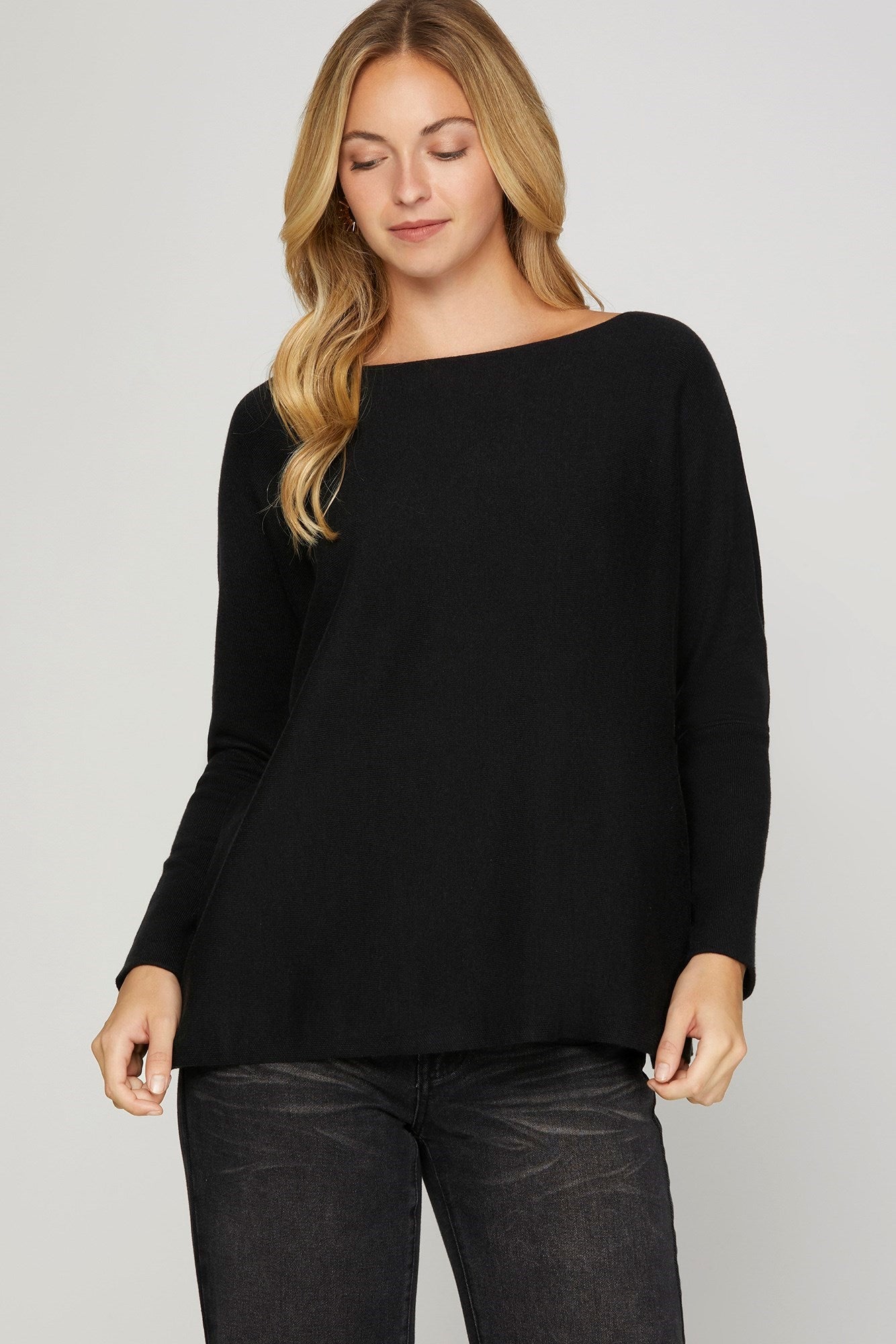 Black Boat Neck Sweater Top