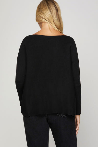 Black Boat Neck Sweater Top