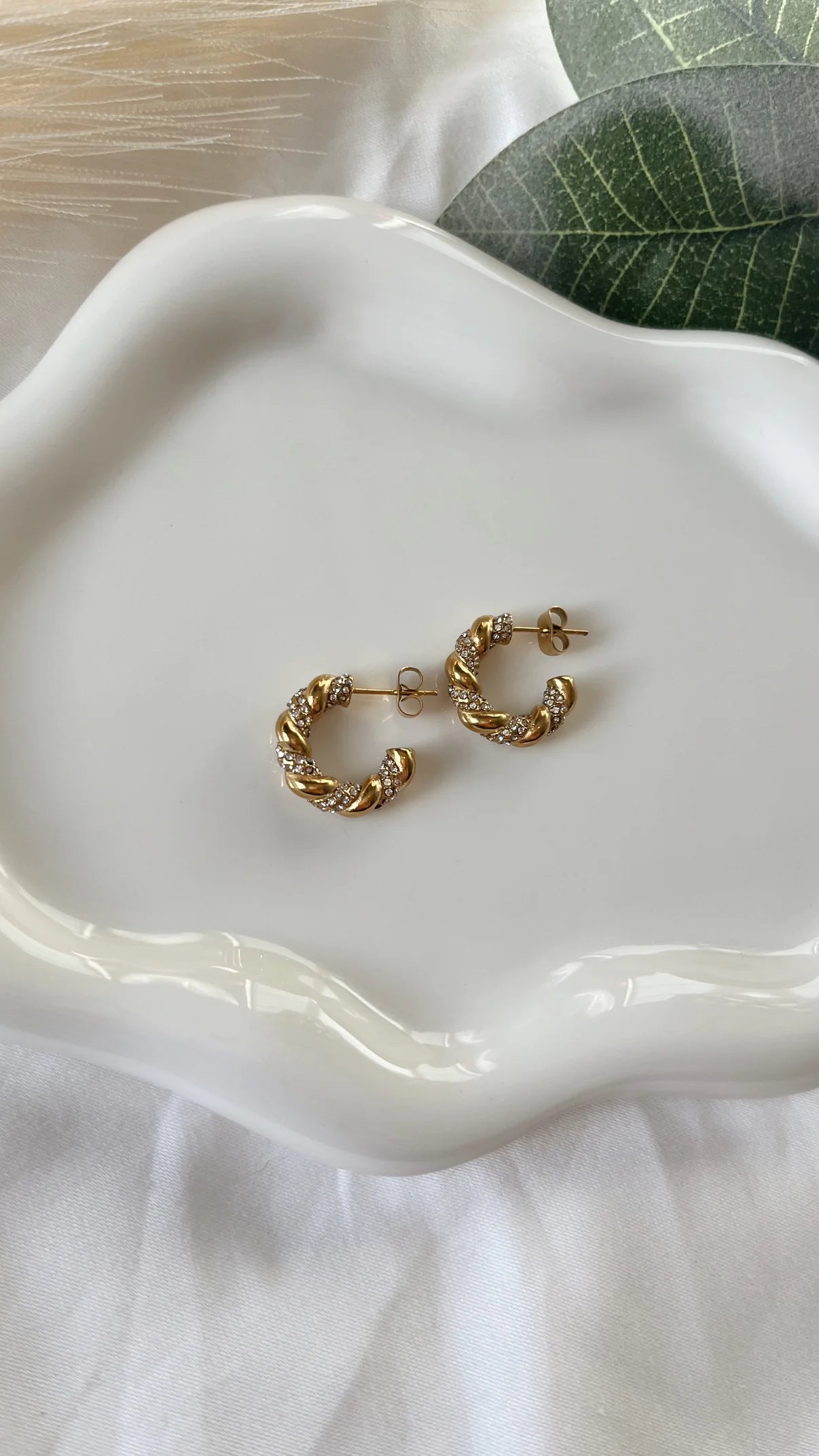 Gold Twist Zirconia Stud Hoops