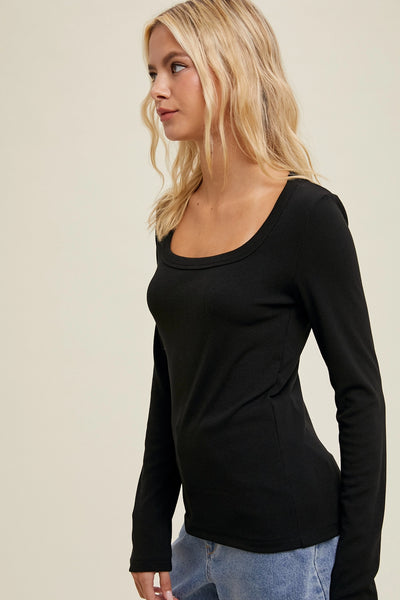 Simply Sleek Black Ribbed Knit Top