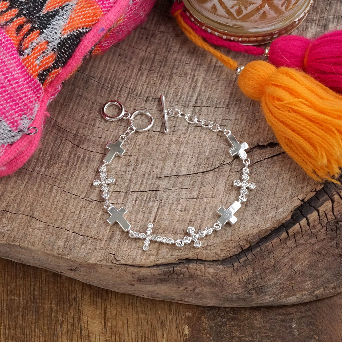 Gracefully Linked Cross Bracelet